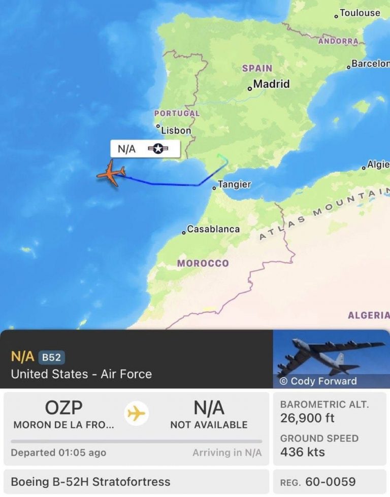 B-52H de EE. UU. parte de España hacia el Atlántico
