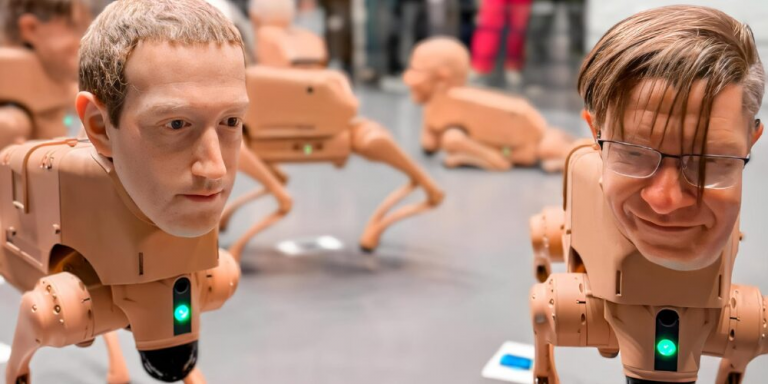 Perros robóticos con rostros de Musk, Bezos y Picasso acaparan la atención en Art Basel