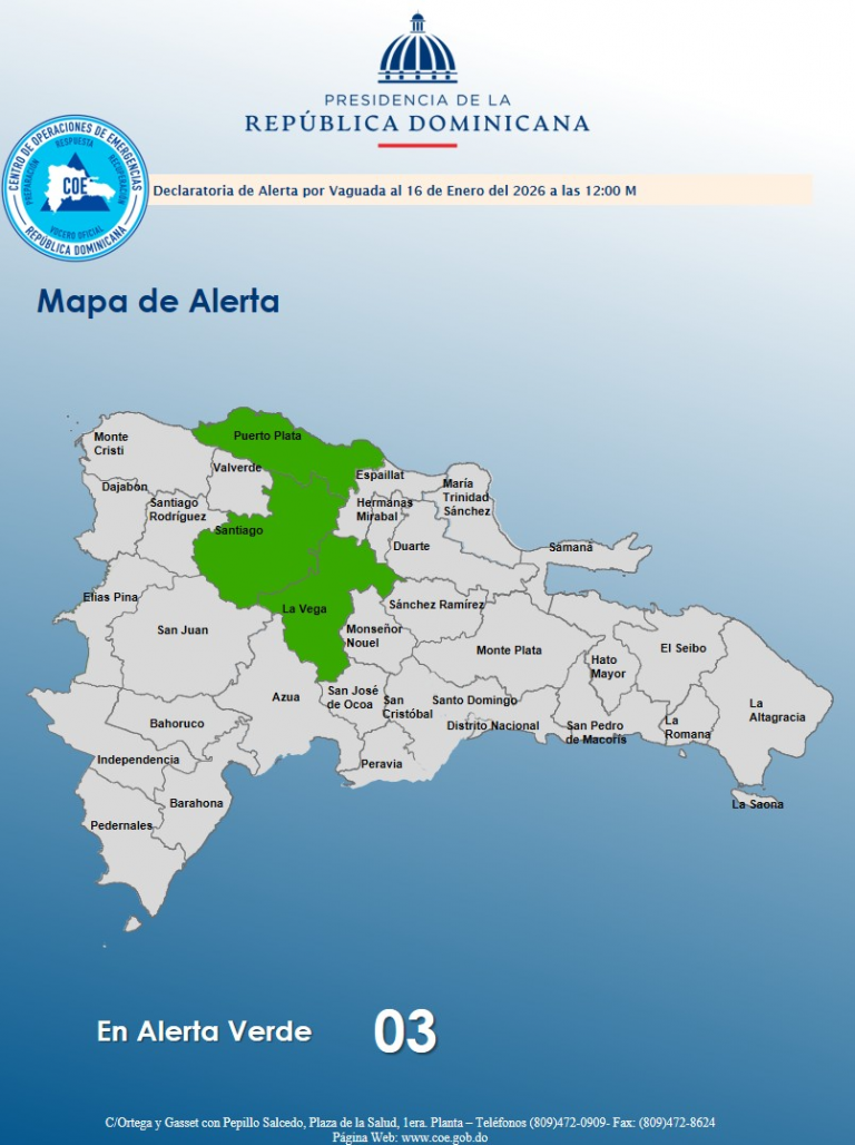 COE coloca tres provincias en alerta verde por vaguada prefrontal