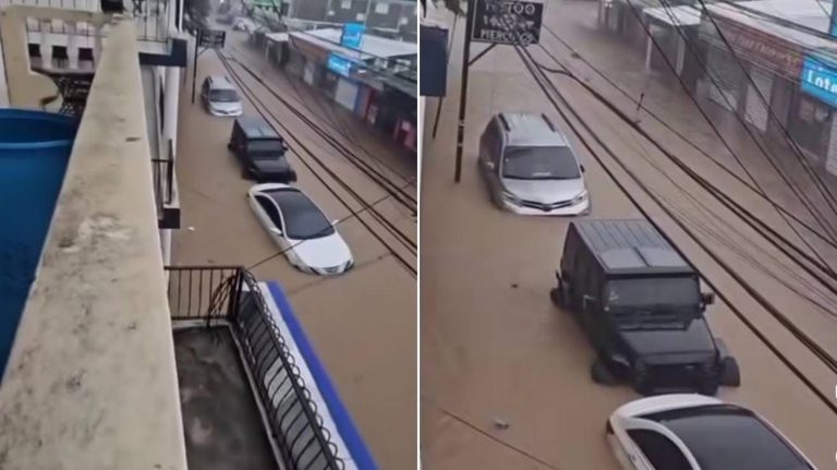 Inundaciones provocan graves daños a vehículos en la calle Pedro Clisante del Batey Sosúa