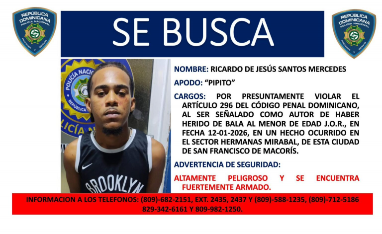 DICRIM activa búsqueda de “Pipito” por herir de bala a menor de 10 años en San Francisco de Macorís