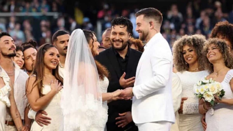 Pareja que se casó en el Super Bowl confiesa que jamás imaginó la propuesta de Bad Bunny