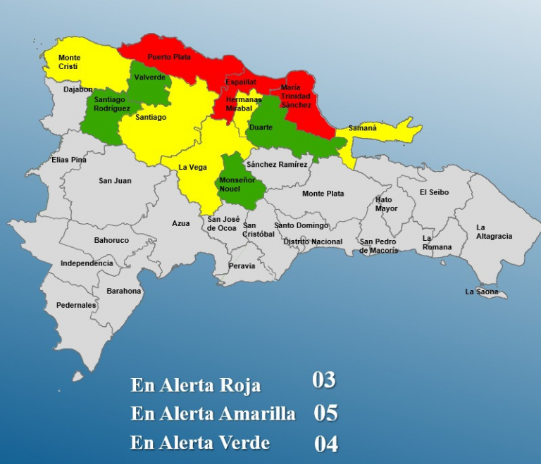 COE reporta daños y declara alerta roja para Puerto Plata, Espaillat y María Trinidad Sánchez