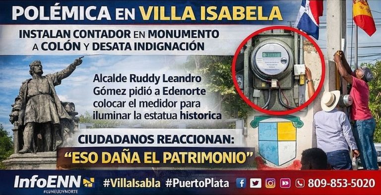 Polémica en Villa Isabela: instalación de contador en estatua de Colón desata indignación ciudadana
