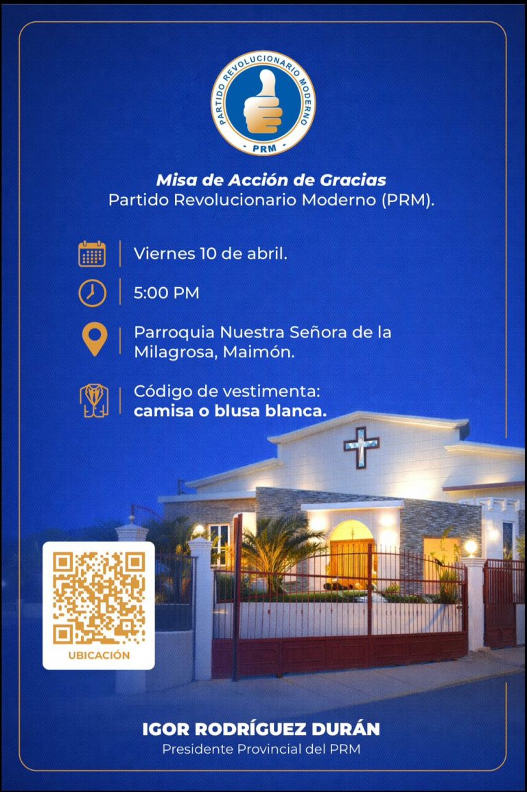 PRM realizará misa de acción de gracias este viernes en Maimón