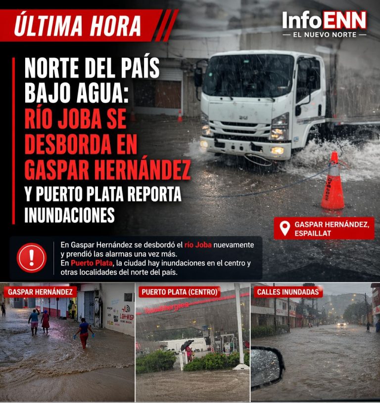 Norte del país bajo agua: río Joba se desborda en Gaspar Hernández y Puerto Plata reporta inundaciones