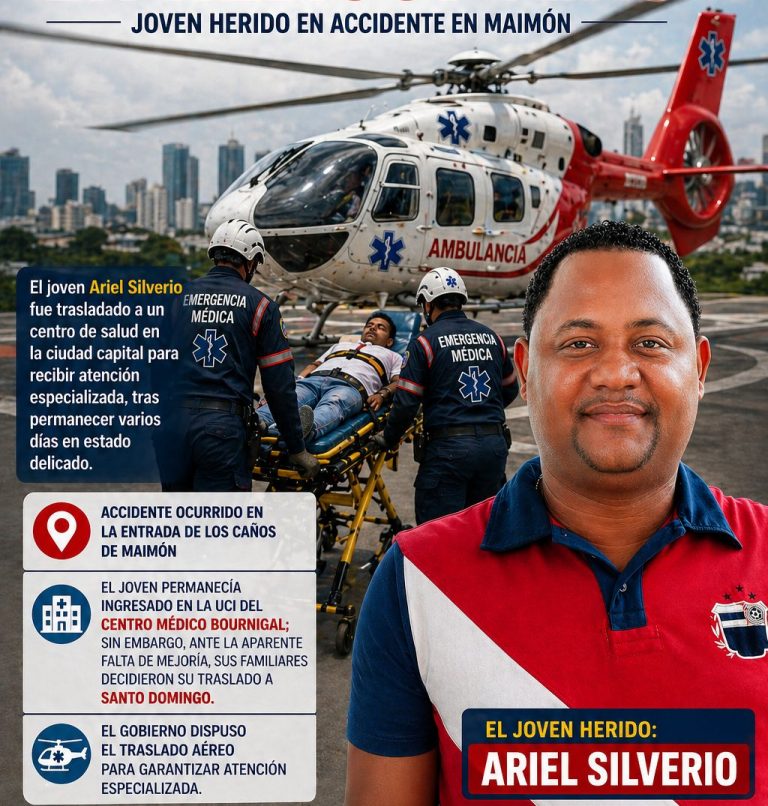 Trasladan en helicóptero a joven herido en accidente en Maimón