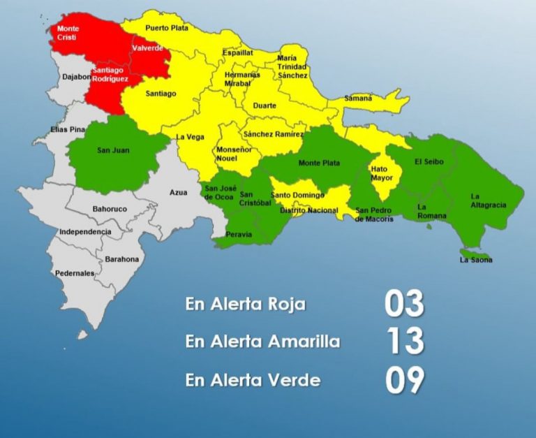 COE emite alerta roja para tres provincias por lluvias; 12 se mantienen en amarillas incluido el DN