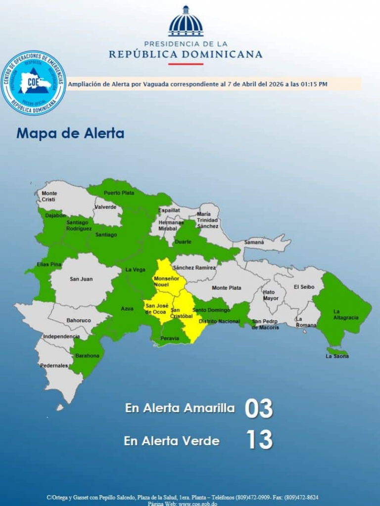 Tres provincias en alerta amarilla y 13 en verde por efectos de vaguada
